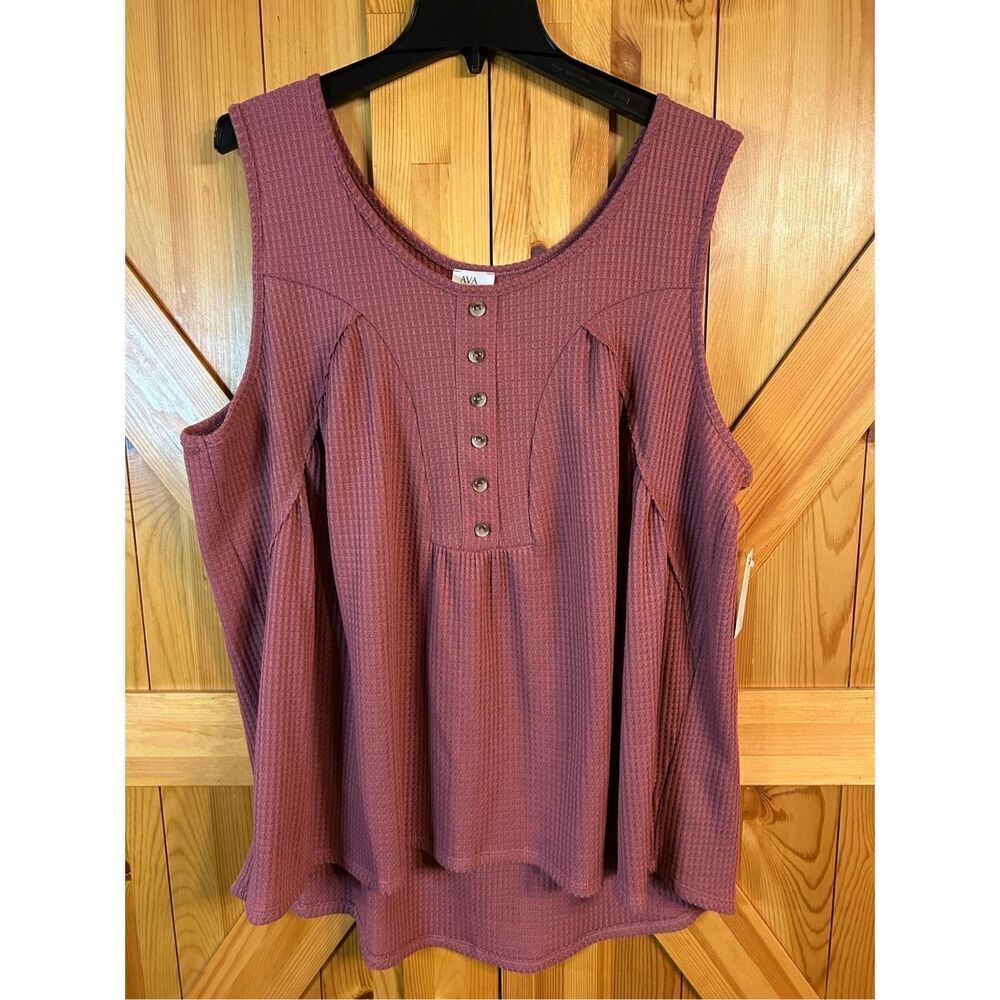 Ava James mauve waffle knit sleeveless plus size blouse size 2X spring nwt (0427